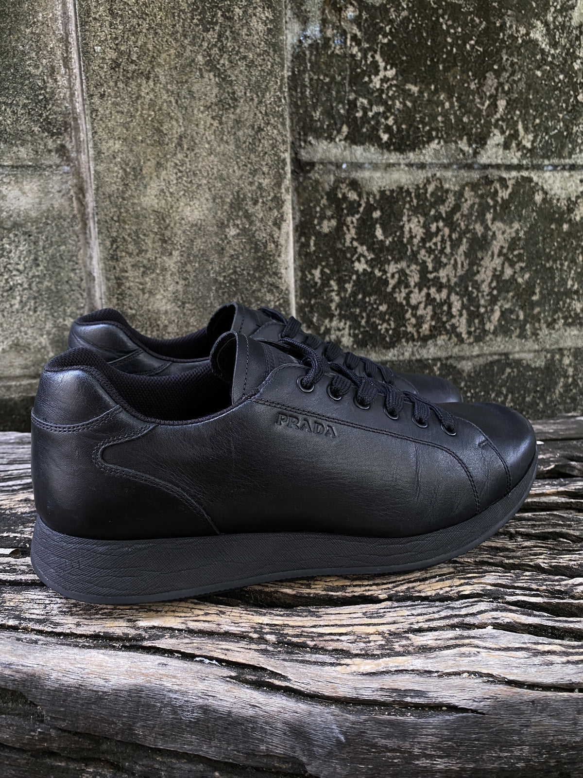Prada Black Leather Runner Sneakers Size 8