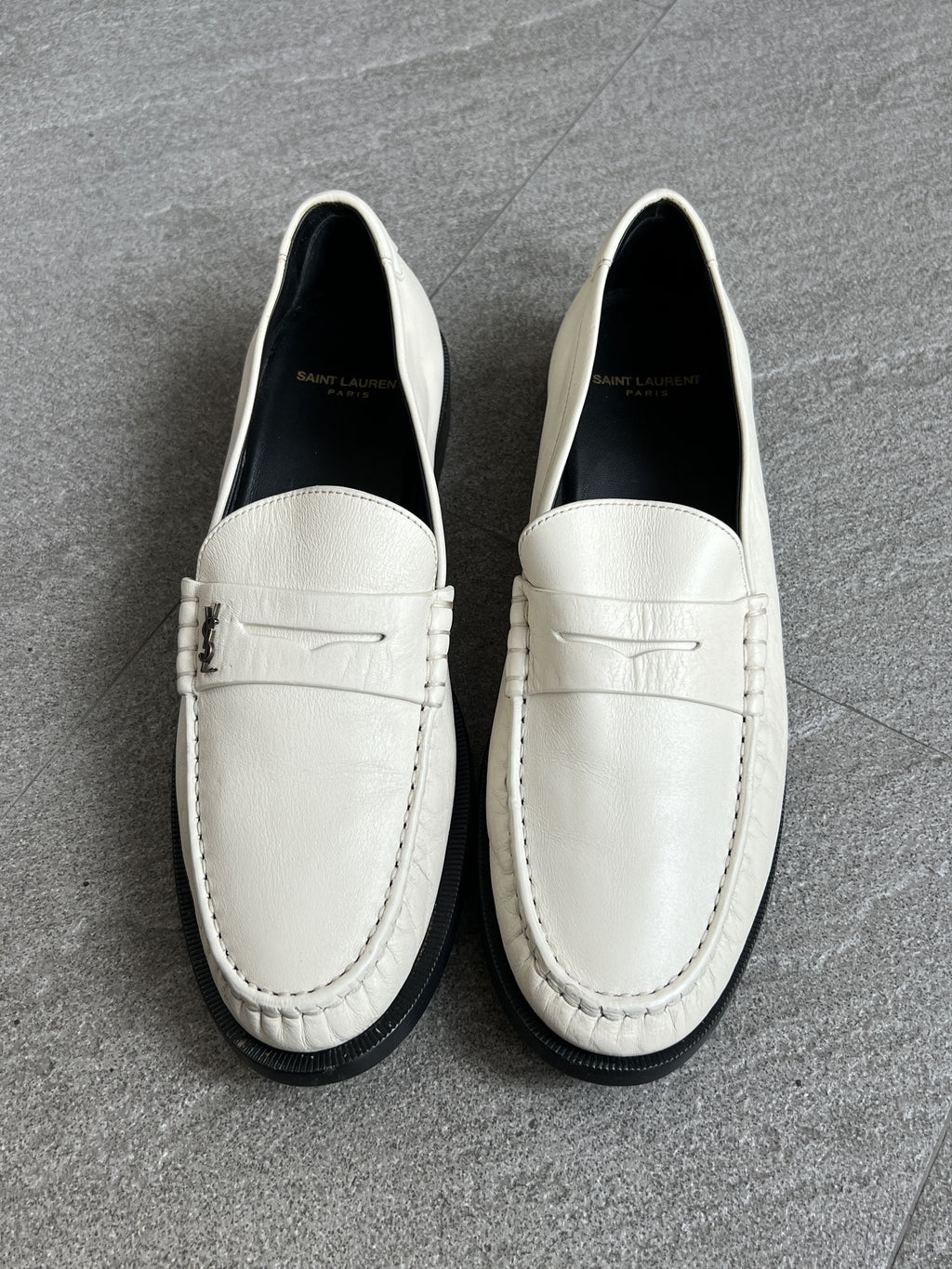 Saint Laurent YSL Ivory Leather Penny Loafers 43