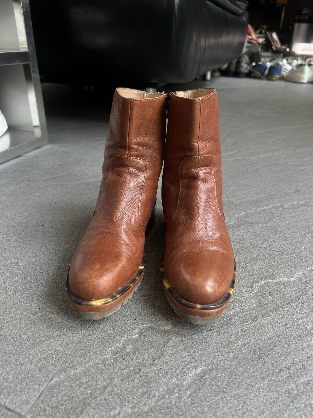 Dries Van Noten Brown Leather Tortoise Heel Boots
