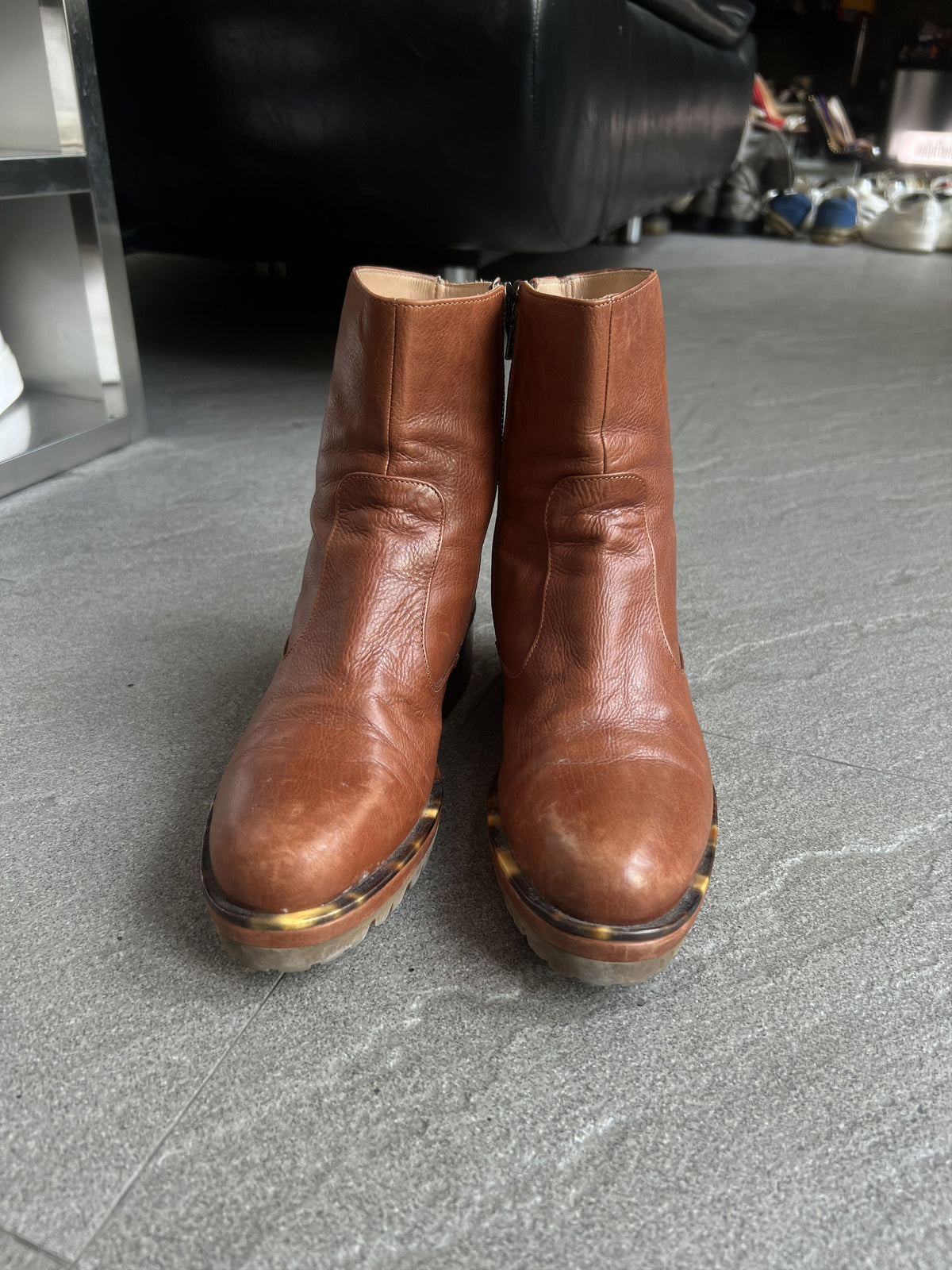 Dries Van Noten Brown Leather Tortoise Heel Boots