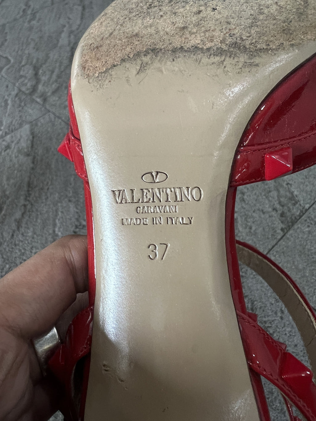Valentino Rockstud Patent Cage Heels Red 37