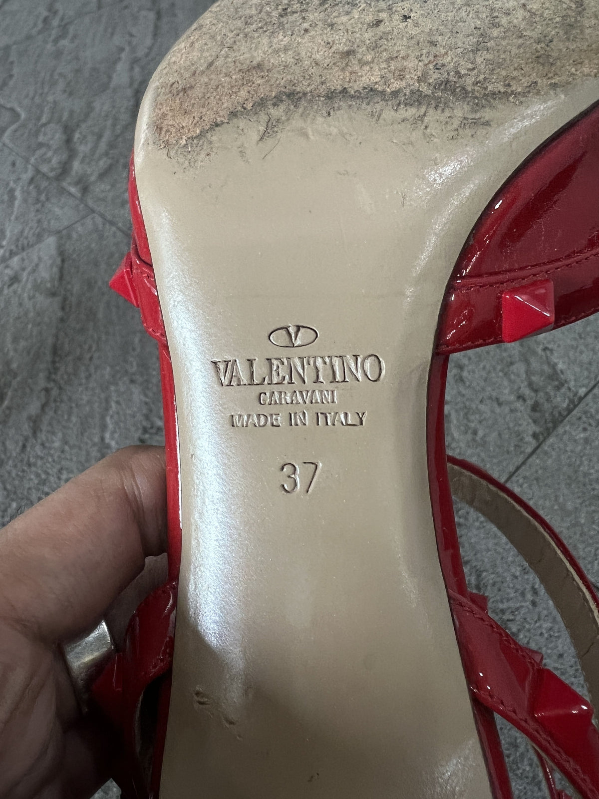 Valentino Rockstud Patent Cage Heels Red 37