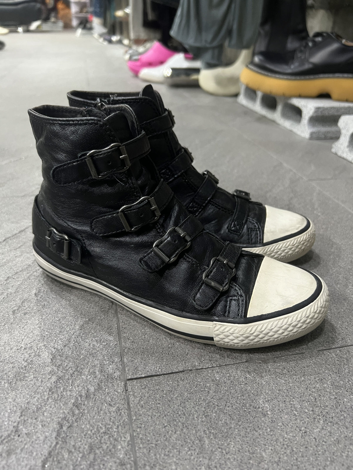 ASH Black Leather Multi Buckle High Top Sneakers EU37
