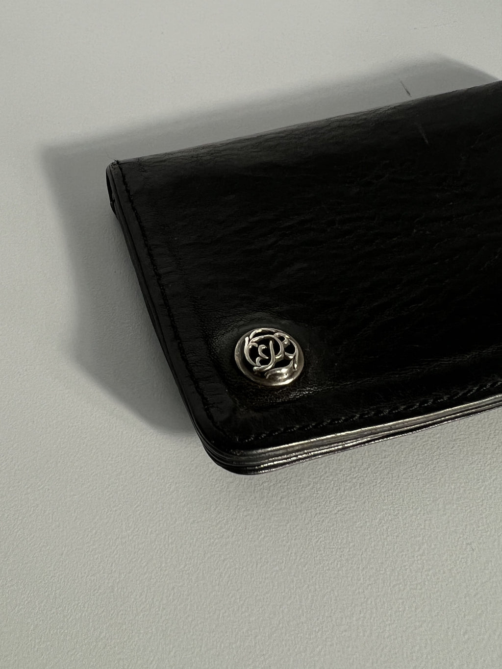 Chrome Hearts Leather Snap Wallet Silver Buttons Black