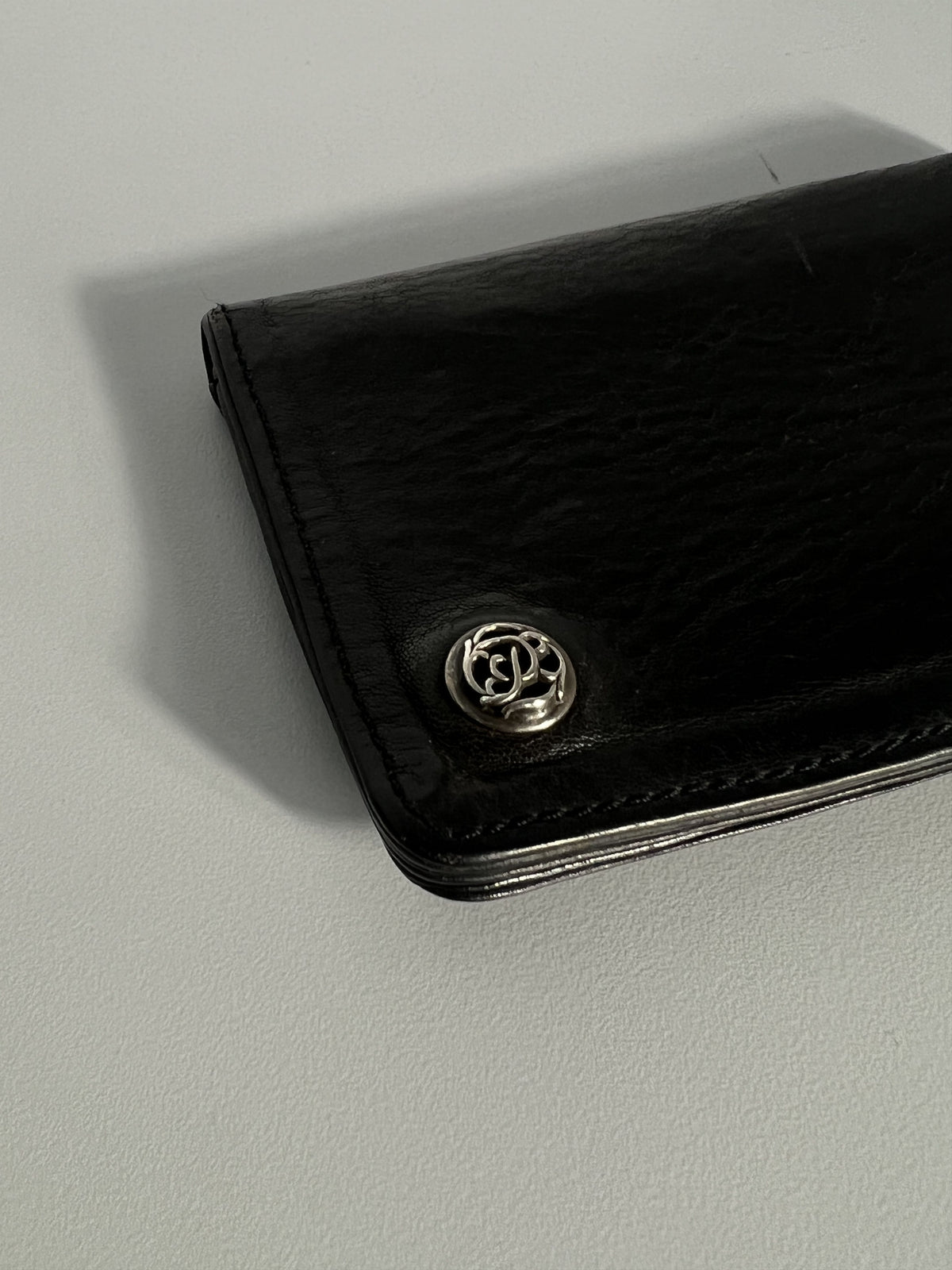 Chrome Hearts Leather Snap Wallet Silver Buttons Black