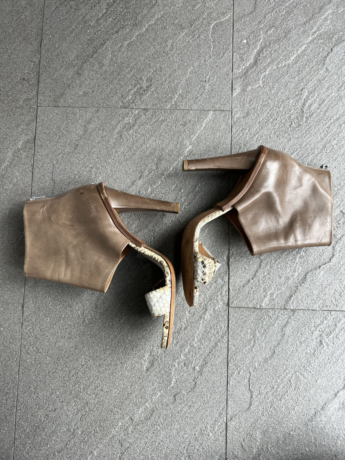 Maison Margiela Snakeskin Open-Toe Ankle Boots 40