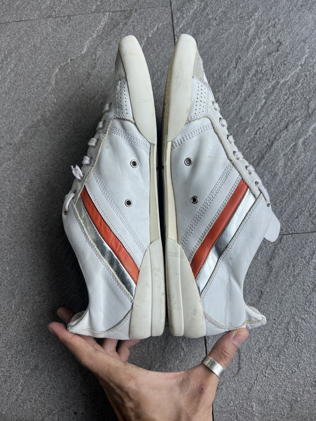 Dior Homme Leather Low Top Sneakers White Orange 41.5