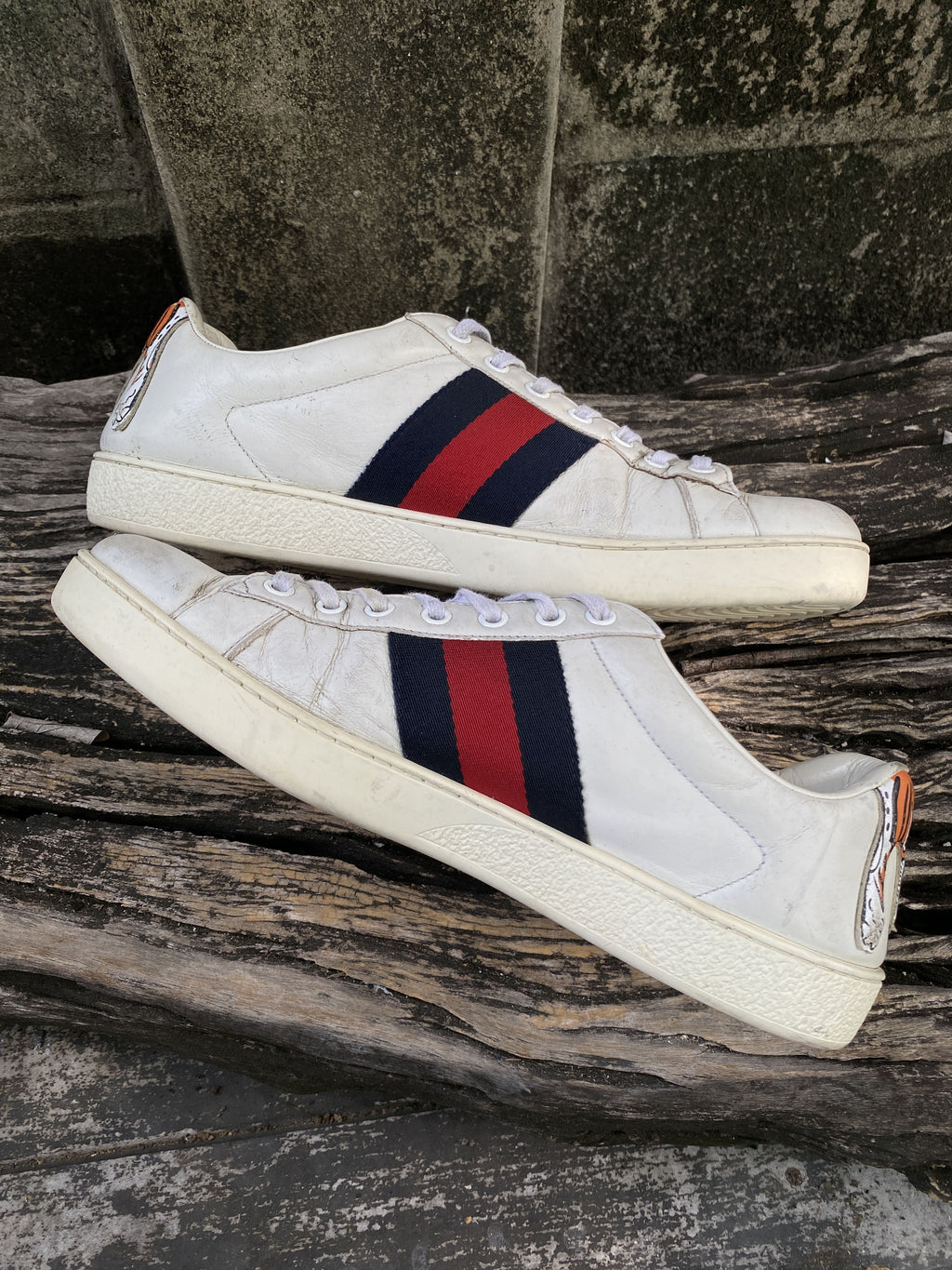 Gucci Ace White Leather Web Sneakers Size 7
