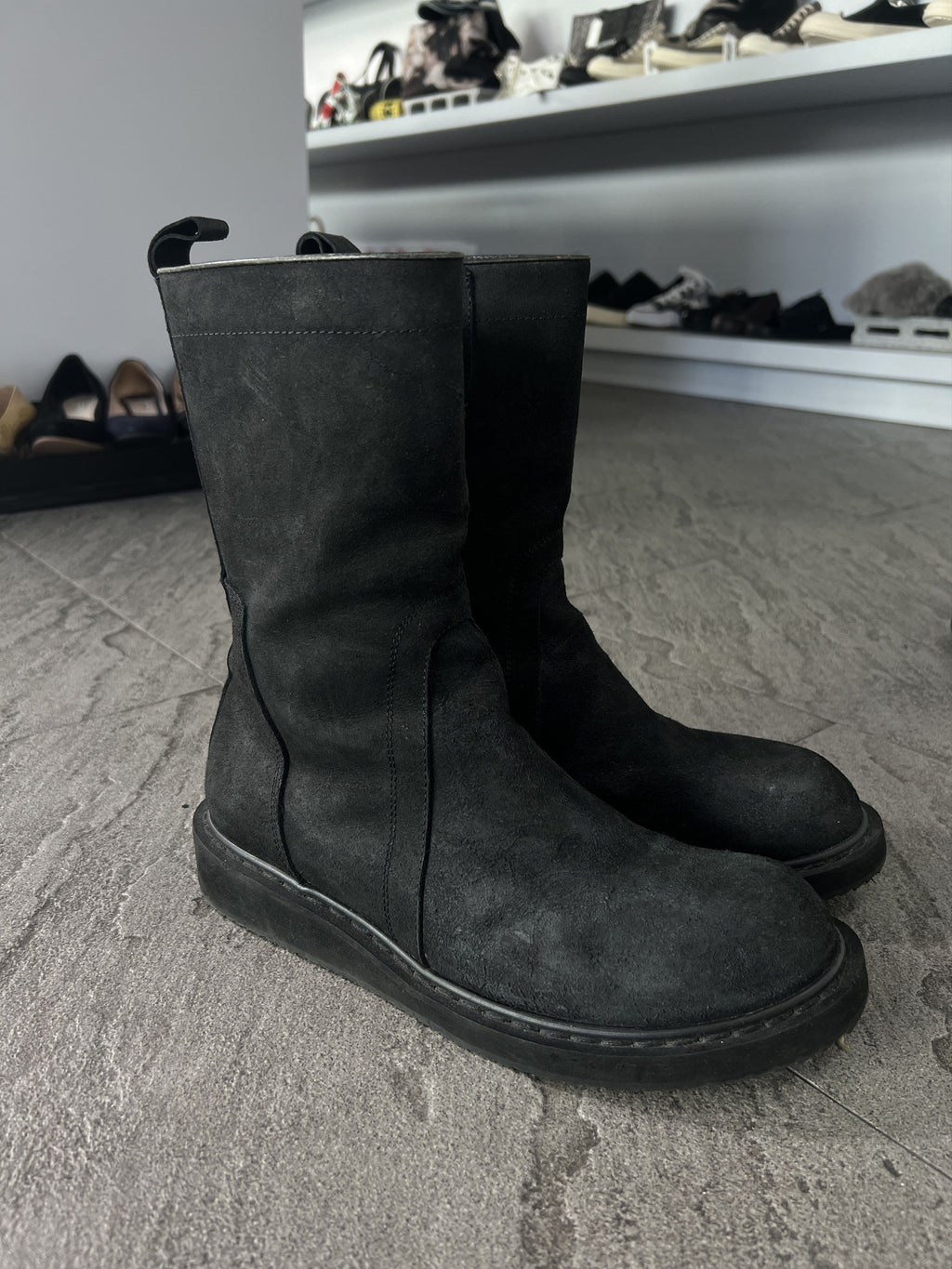 Rick Owens Distressed Leather Zip Boots Black EU41