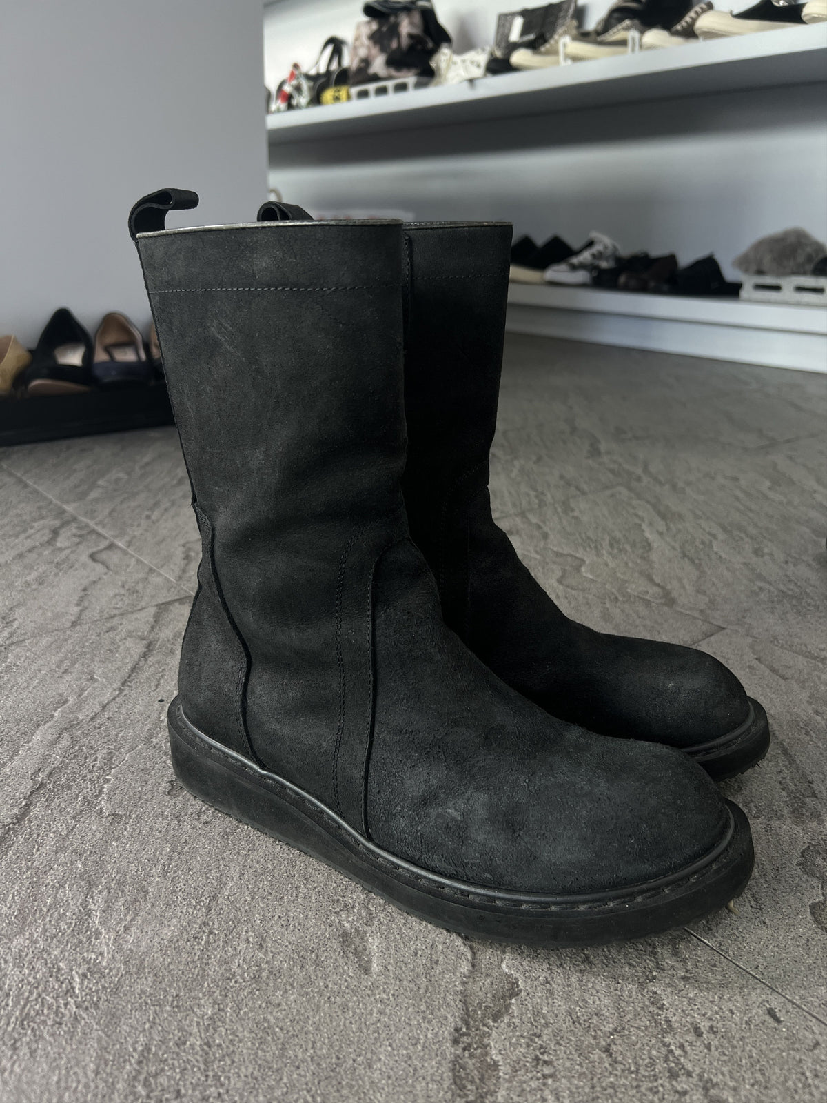 Rick Owens Distressed Leather Zip Boots Black EU41