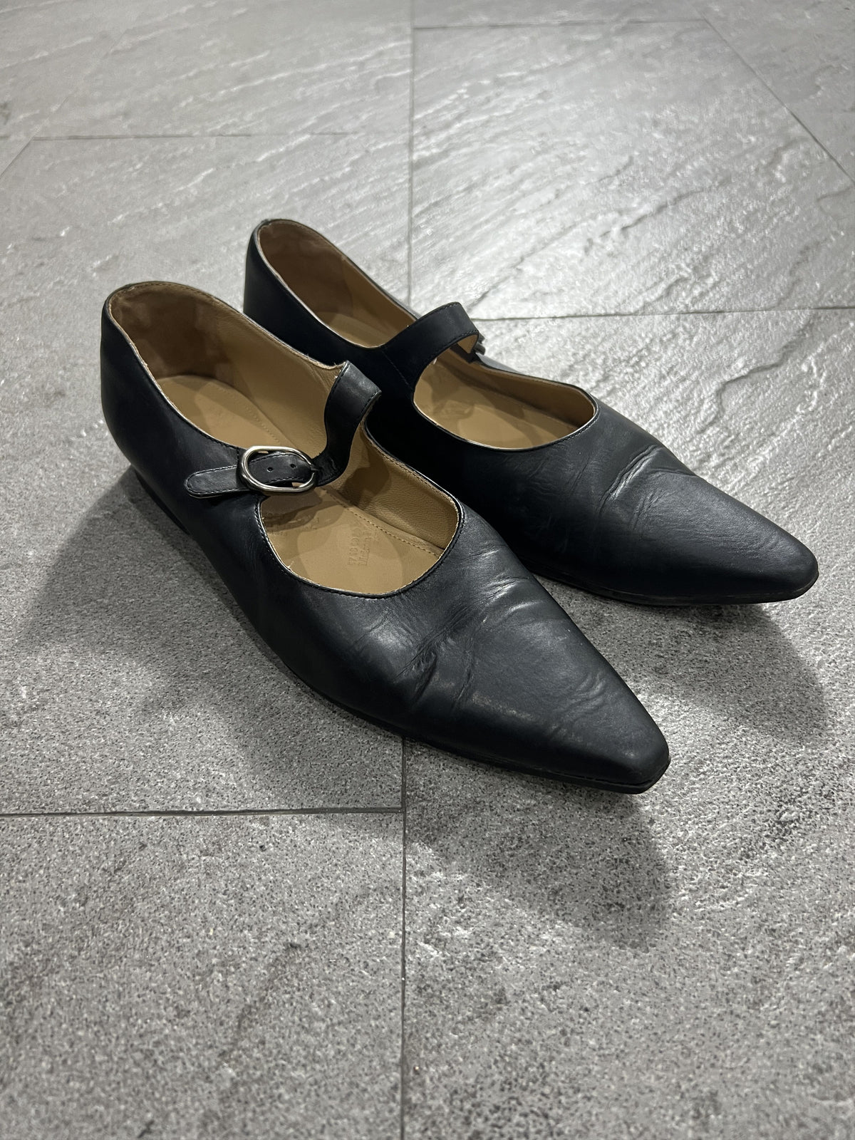 Maison Margiela 22 Black Leather Mary Jane Flats Pointed Toe