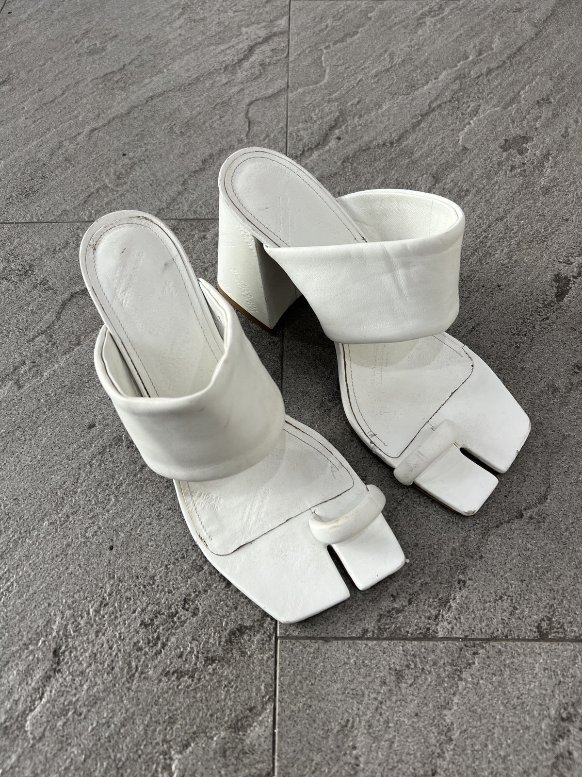 Maison Margiela Tabi White Leather Heel Sandals Size 38
