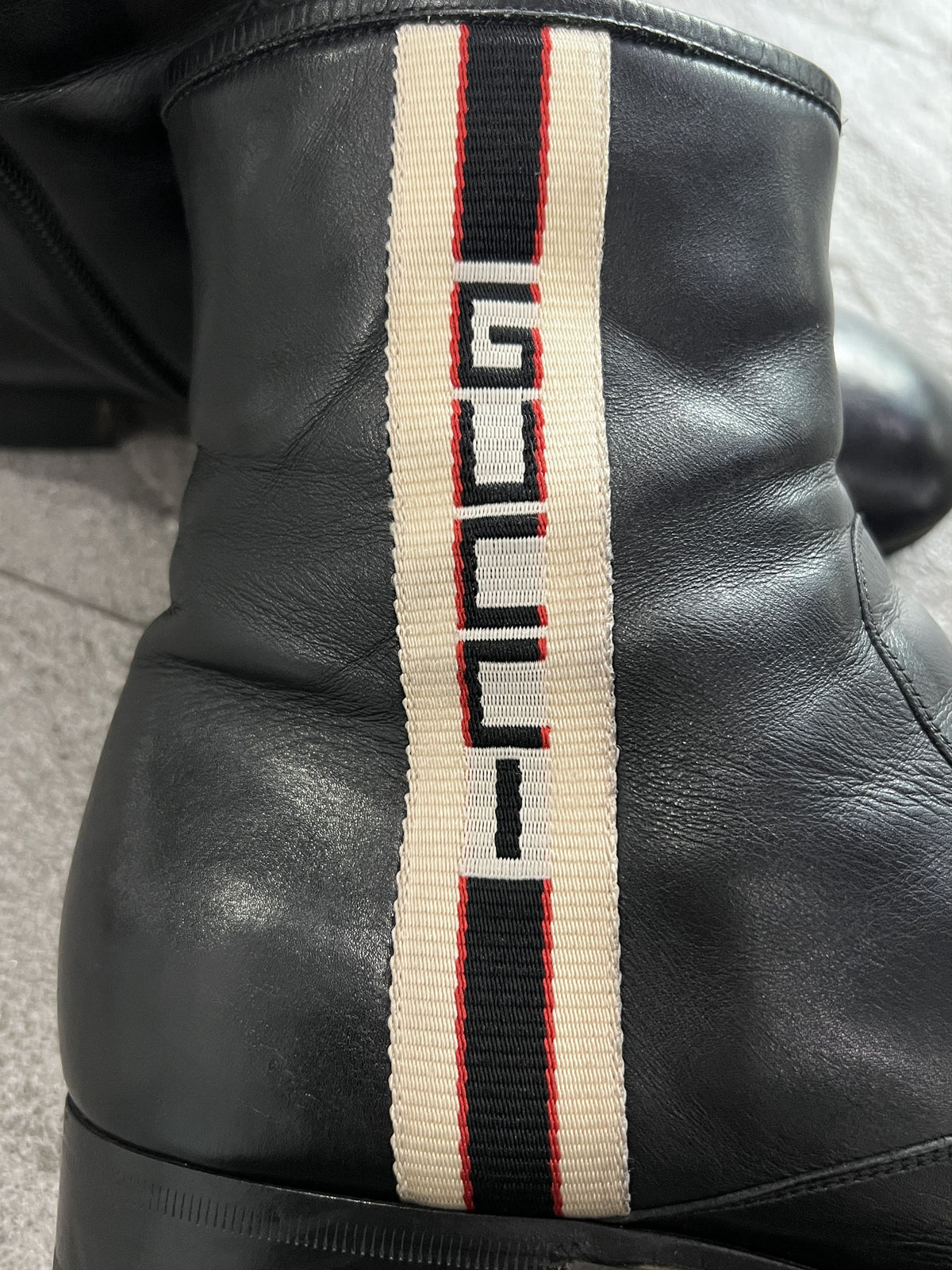 Gucci Web-Stripe Leather Ankle Boots Black 9