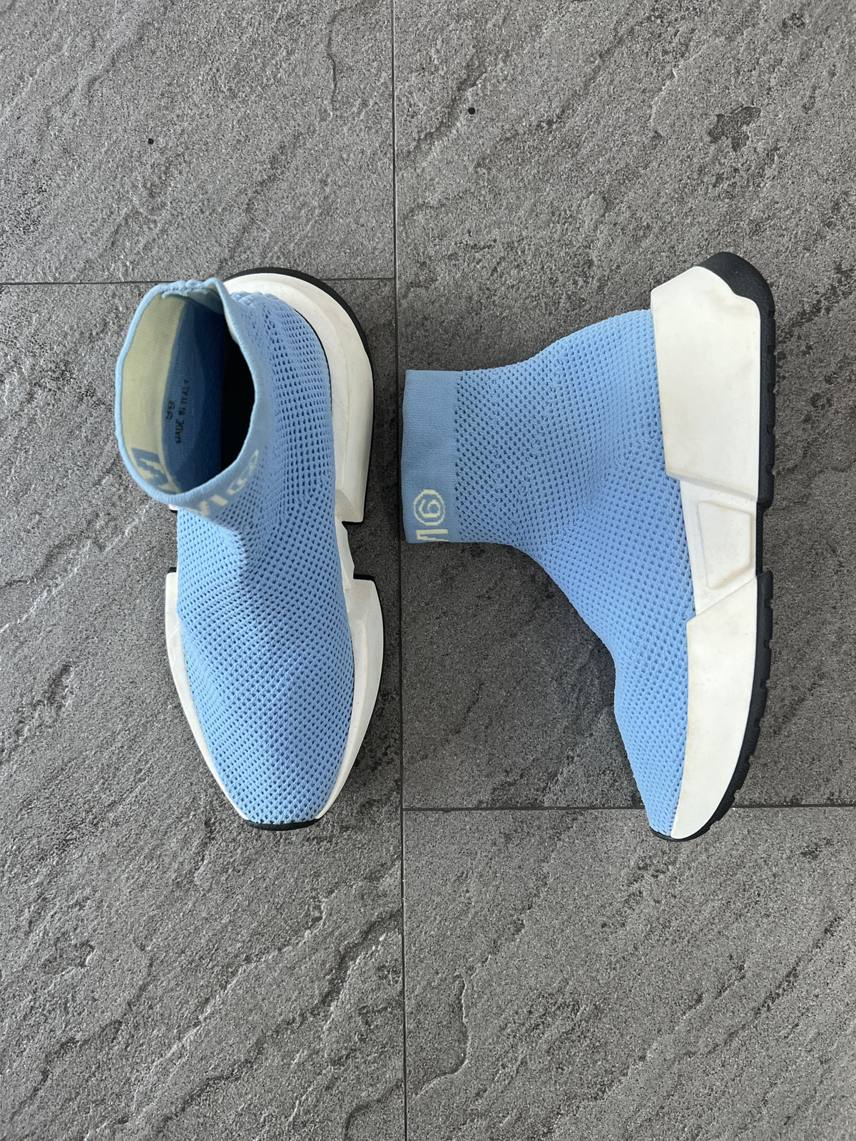 MM6 Maison Margiela Blue Knit Sock Logo High Top EU39
