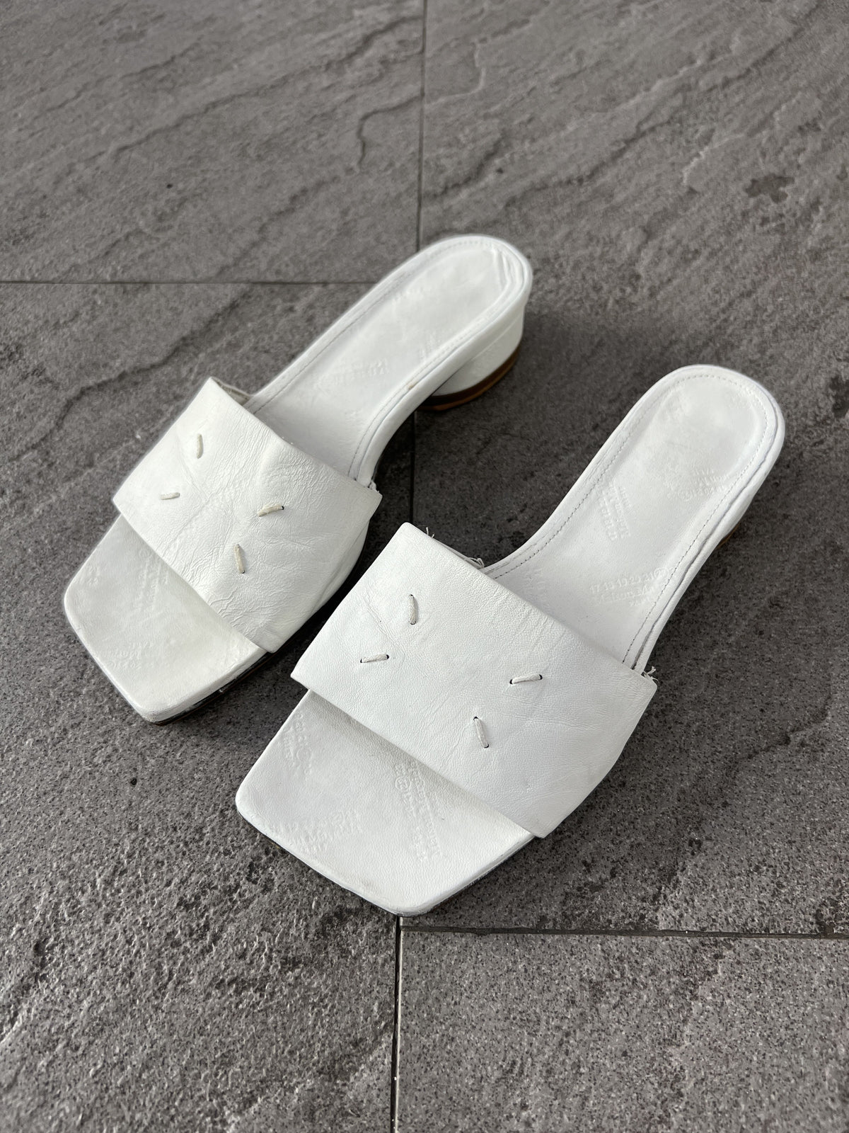 Maison Margiela White 4 Stitch Leather Slide Sandals EU37