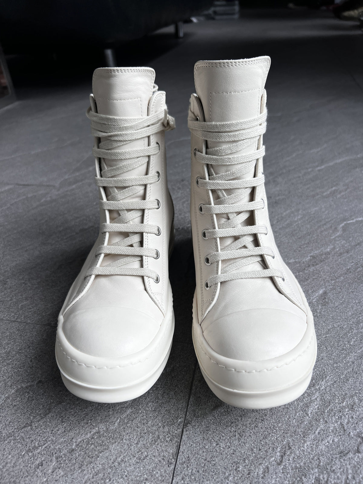 Rick Owens Mainline Leather High Sneakers Milk EU40