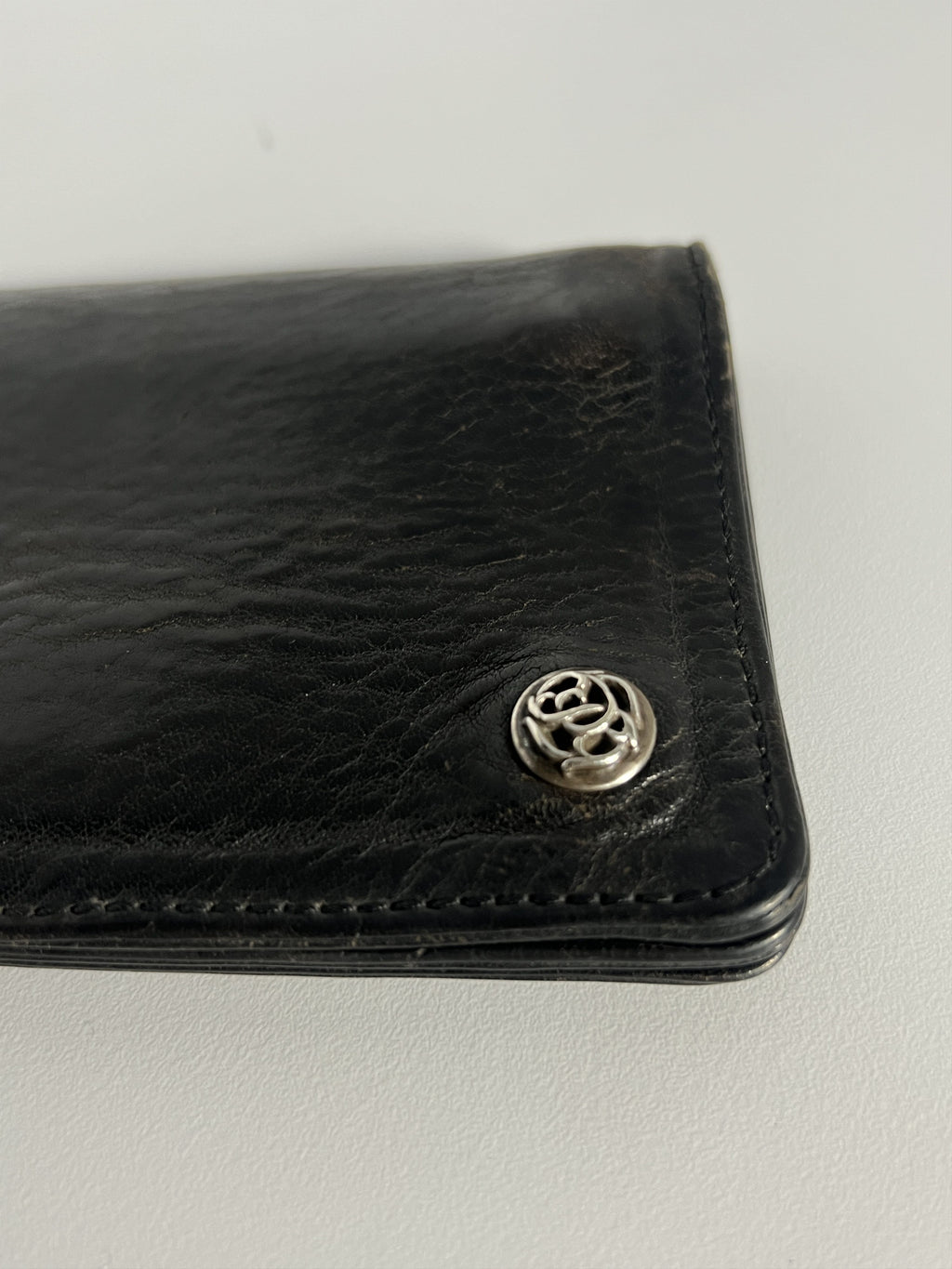 Chrome Hearts Leather Snap Wallet Silver Buttons Black