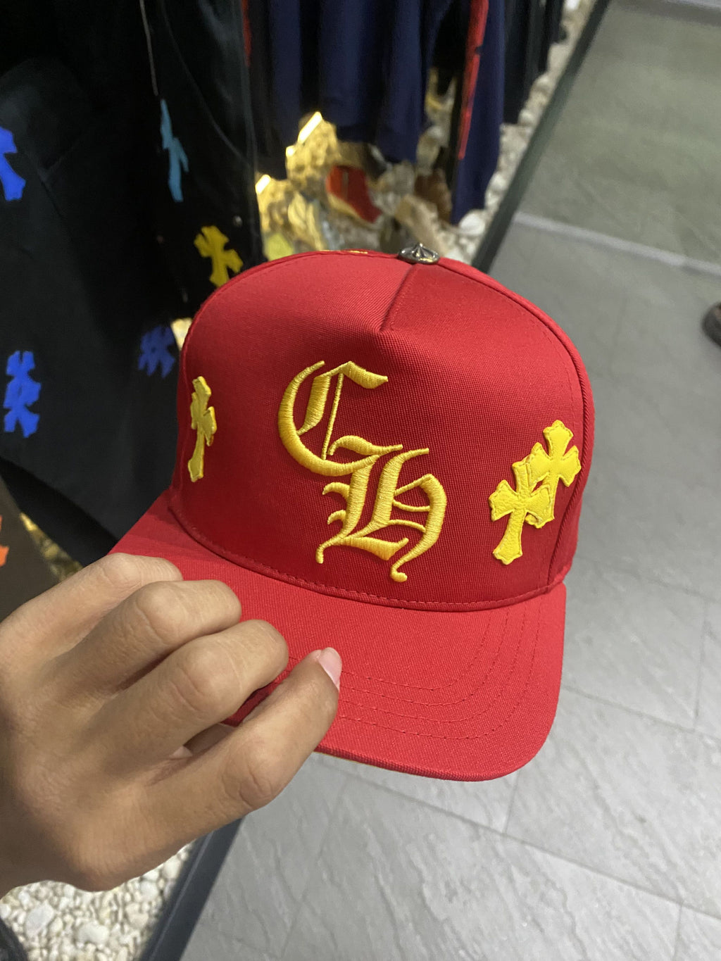 Chrome Hearts Red Yellow Multi Cross Patches Snapback Cap