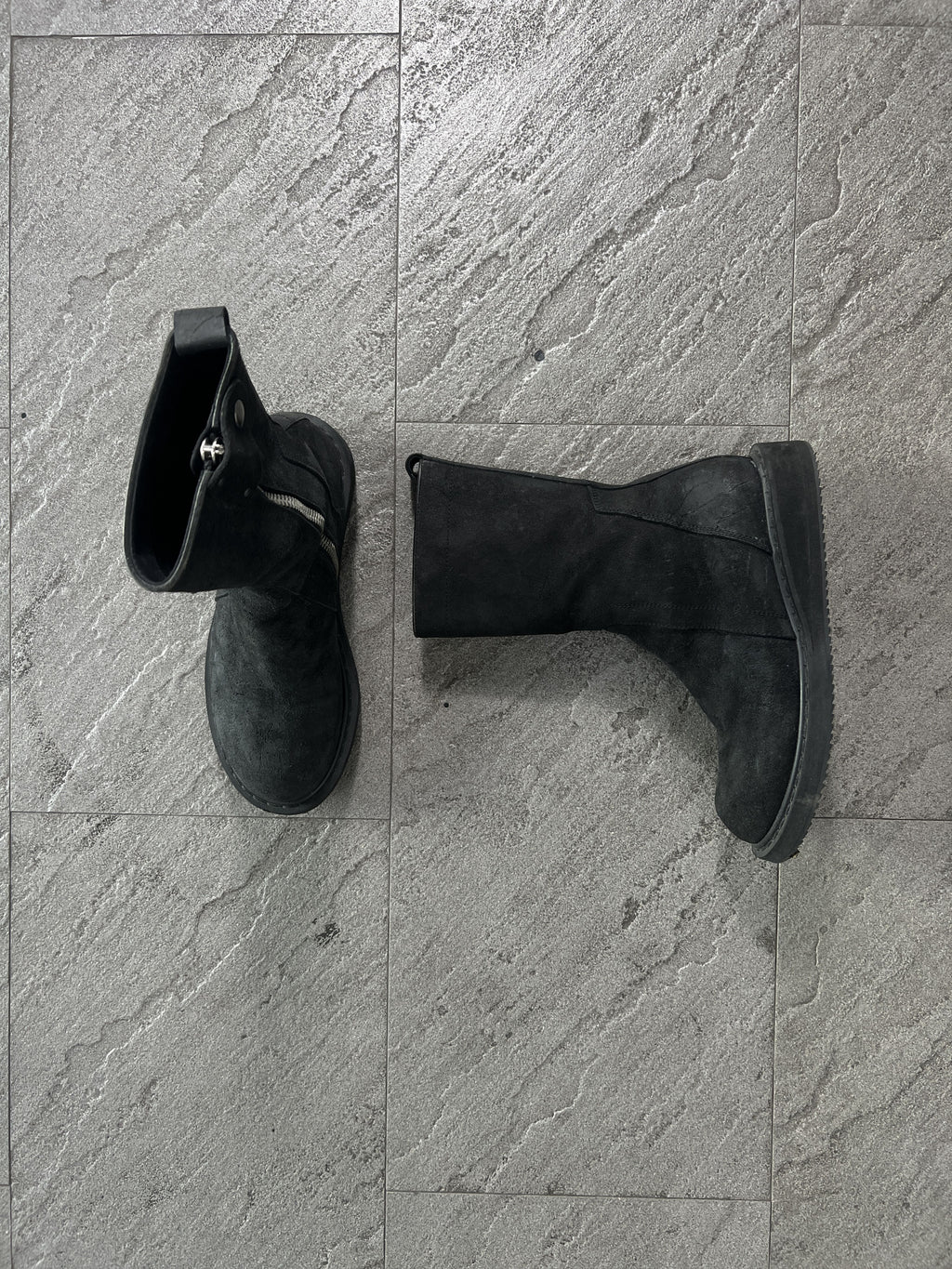 Rick Owens Distressed Leather Zip Boots Black EU41
