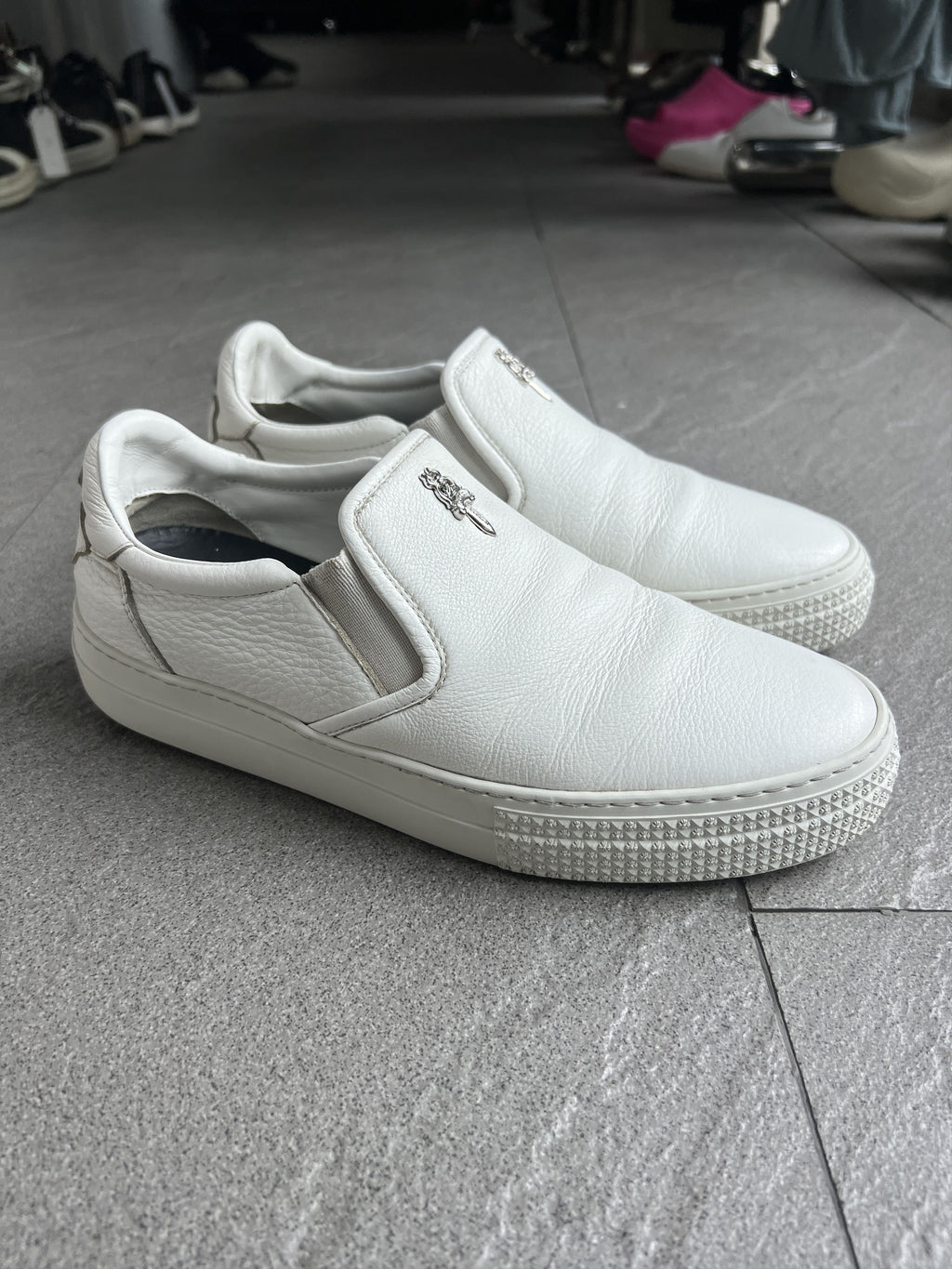 Chrome Hearts Dagger White Leather Slip-On Sneakers 40