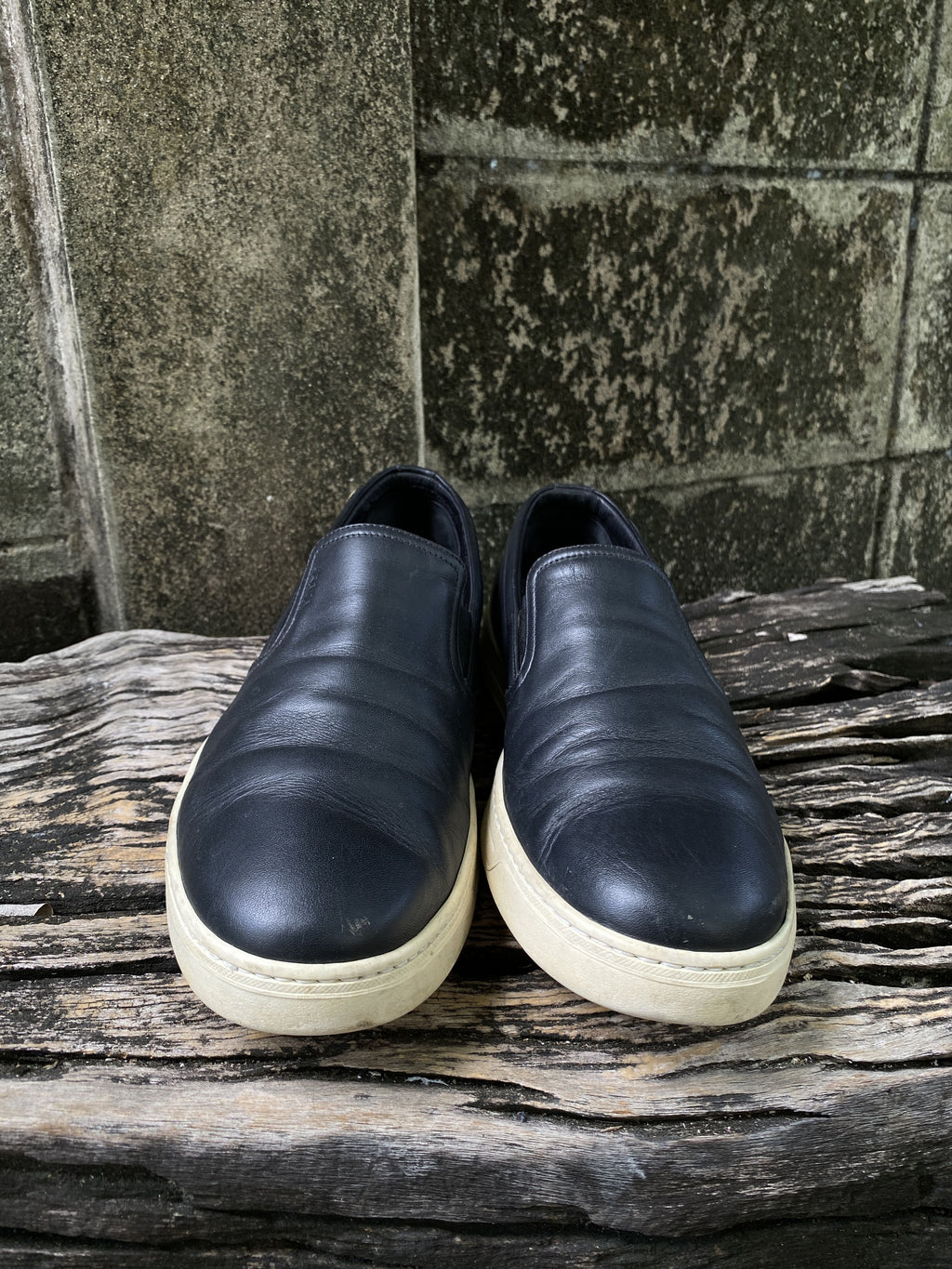 Prada Black Leather Slip-On Sneakers Size UK7.5 US8.5