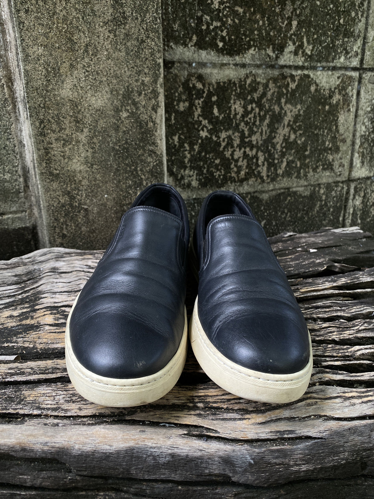 Prada Black Leather Slip-On Sneakers Size UK7.5 US8.5