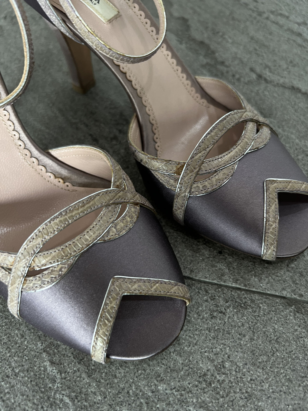 Prada Satin Ankle Strap Heels Lavender Pink 35