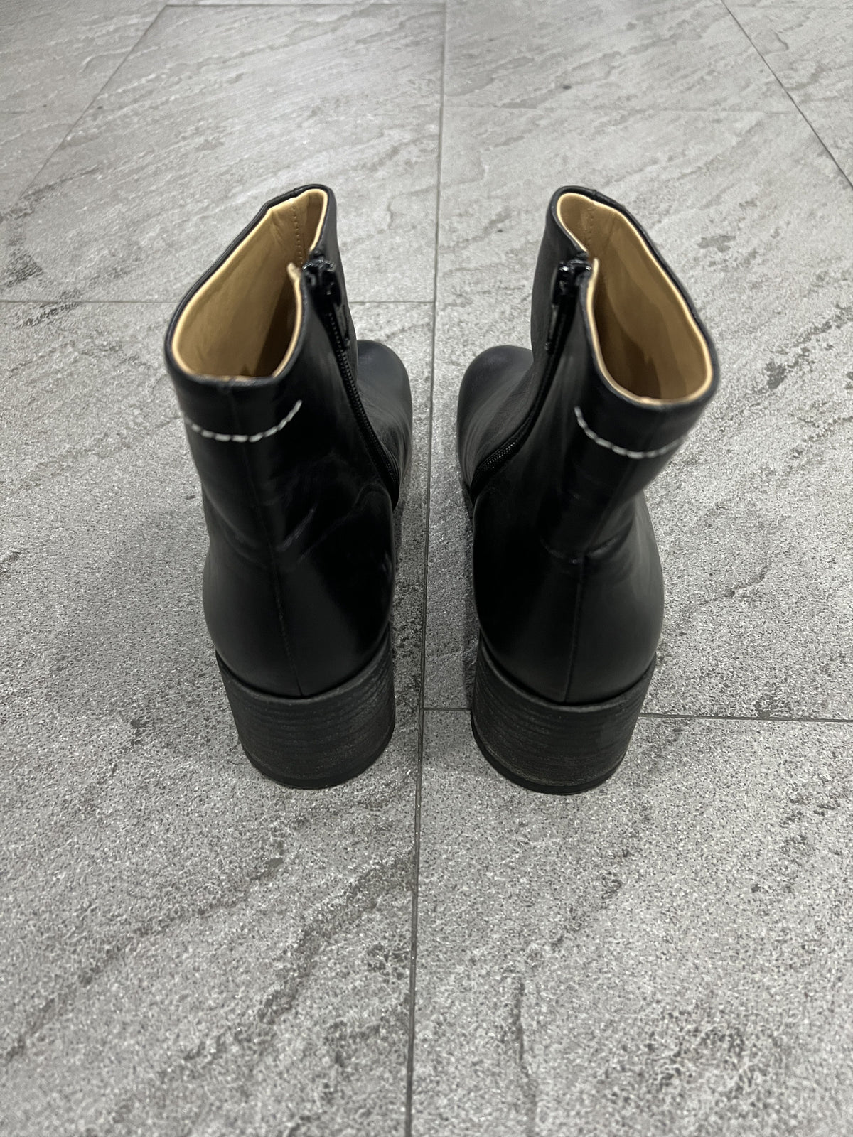 MM6 Maison Margiela Black Leather Ankle Boot Heel EU37