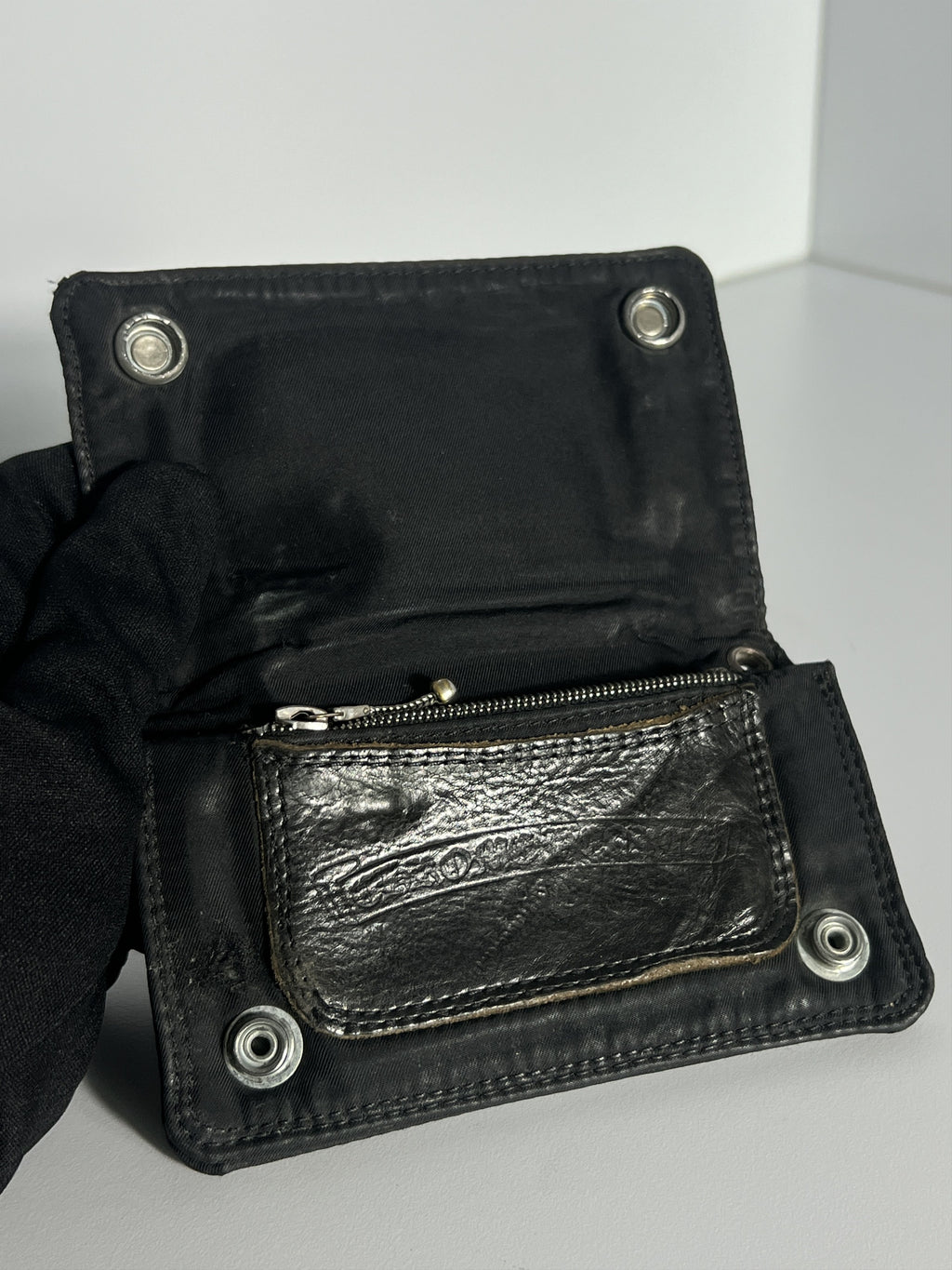 Chrome Hearts 1 Zip Nylon Snap Wallet Cross Button Black