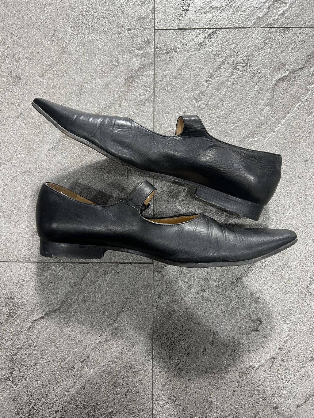 Maison Margiela 22 Black Leather Mary Jane Flats Pointed Toe