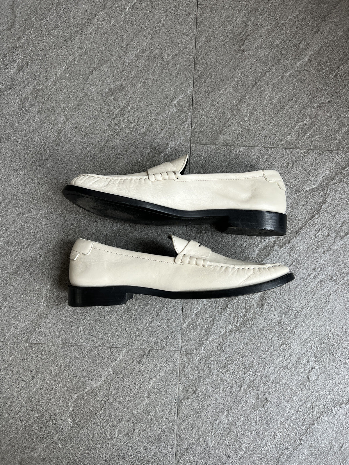 Saint Laurent YSL Ivory Leather Penny Loafers 43