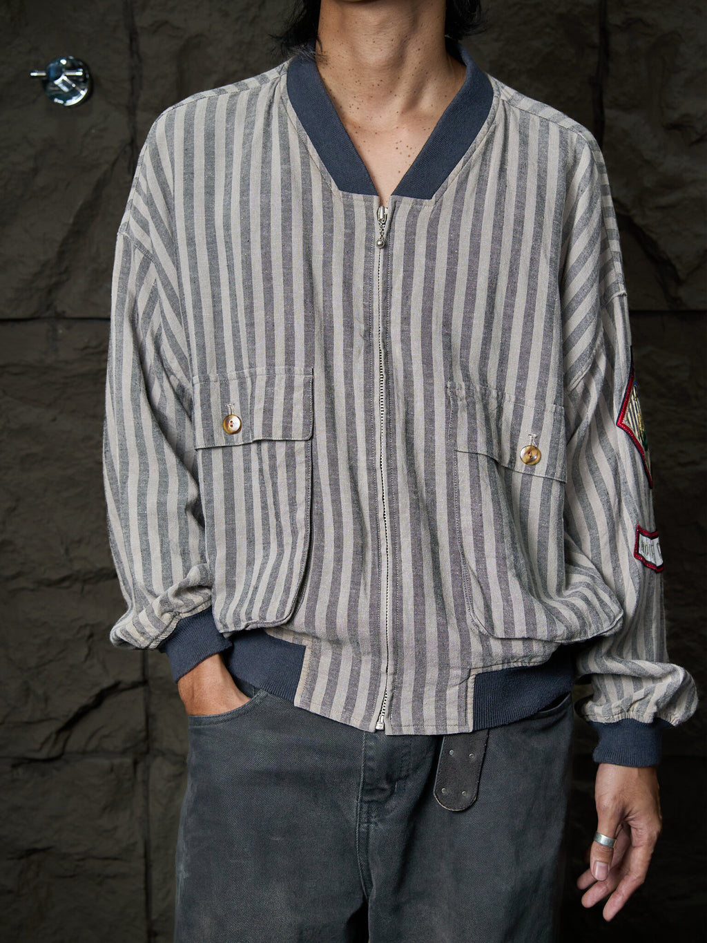 Vintage Jean Paul Gaultier Nouvelle Cuisine Striped Bomber Jacket