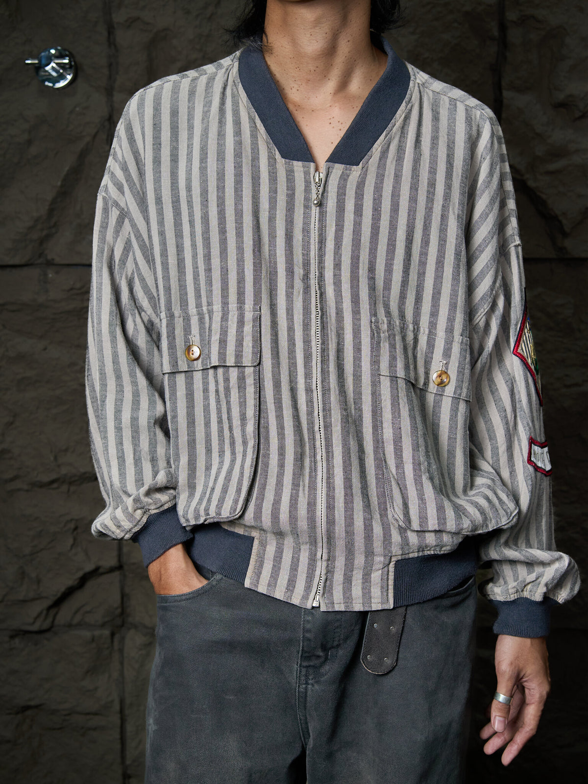 Vintage Jean Paul Gaultier Nouvelle Cuisine Striped Bomber Jacket