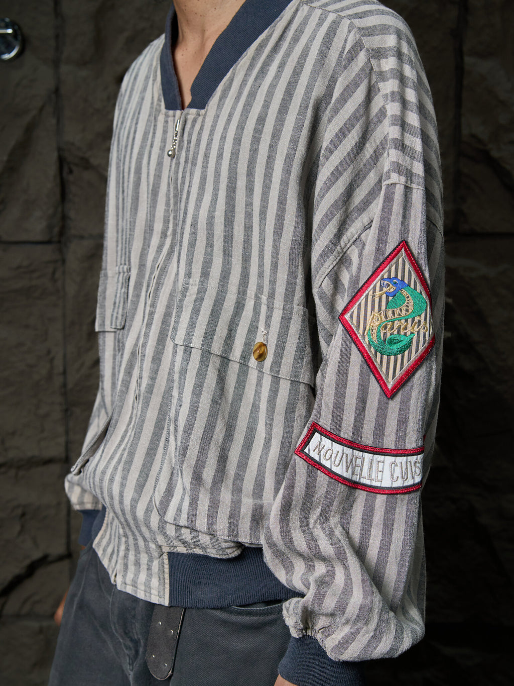 Vintage Jean Paul Gaultier Nouvelle Cuisine Striped Bomber Jacket
