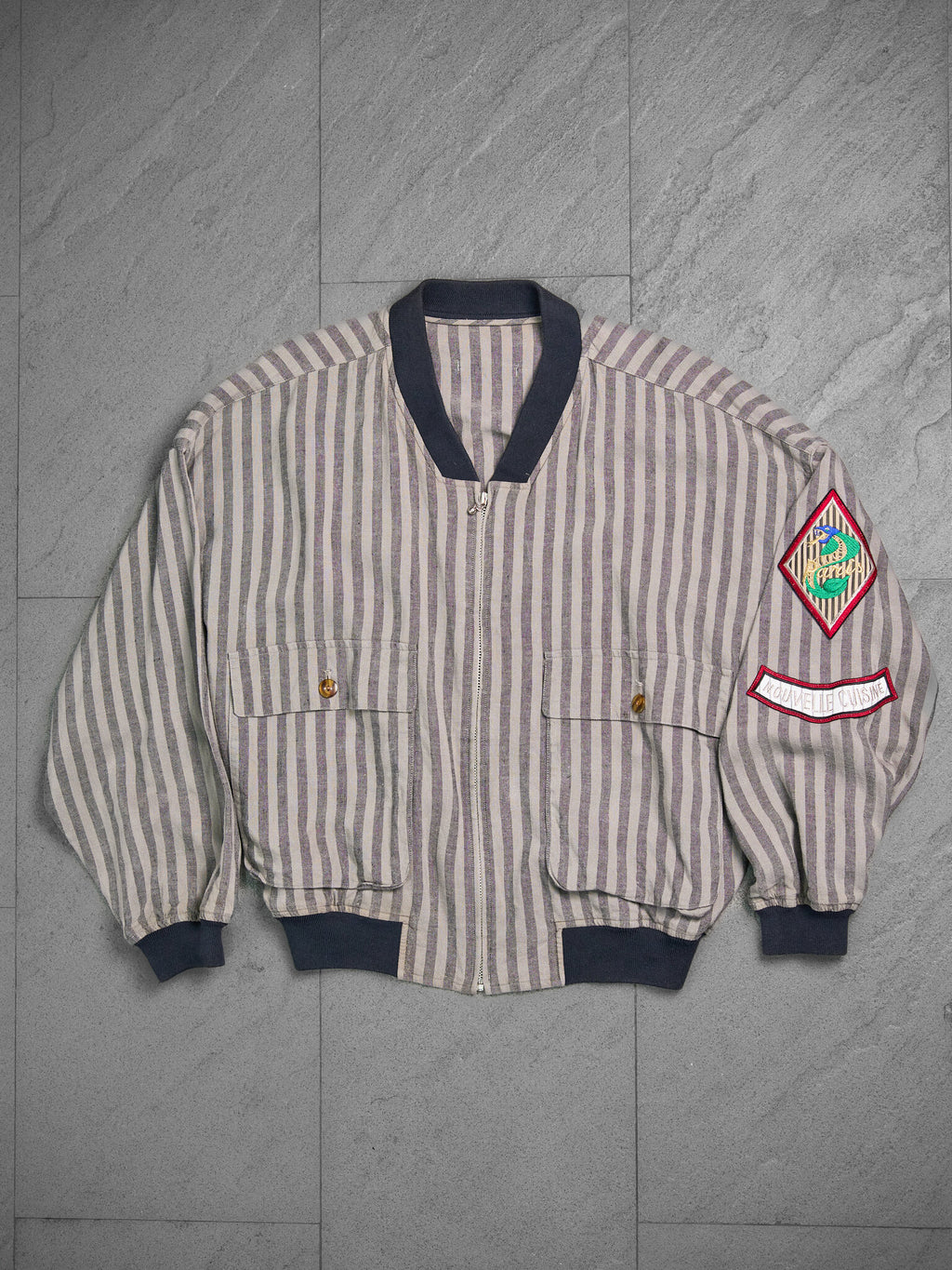 Vintage Jean Paul Gaultier Nouvelle Cuisine Striped Bomber Jacket