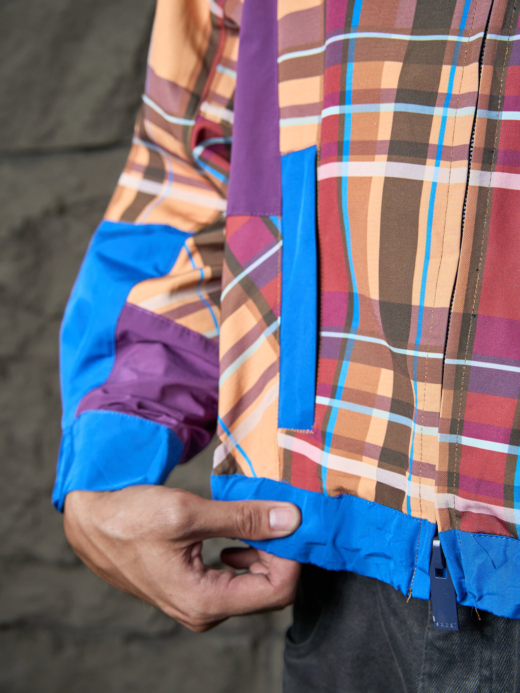 Sacai Plaid Check-Panel Zip-Up Trench Blouson Jacket