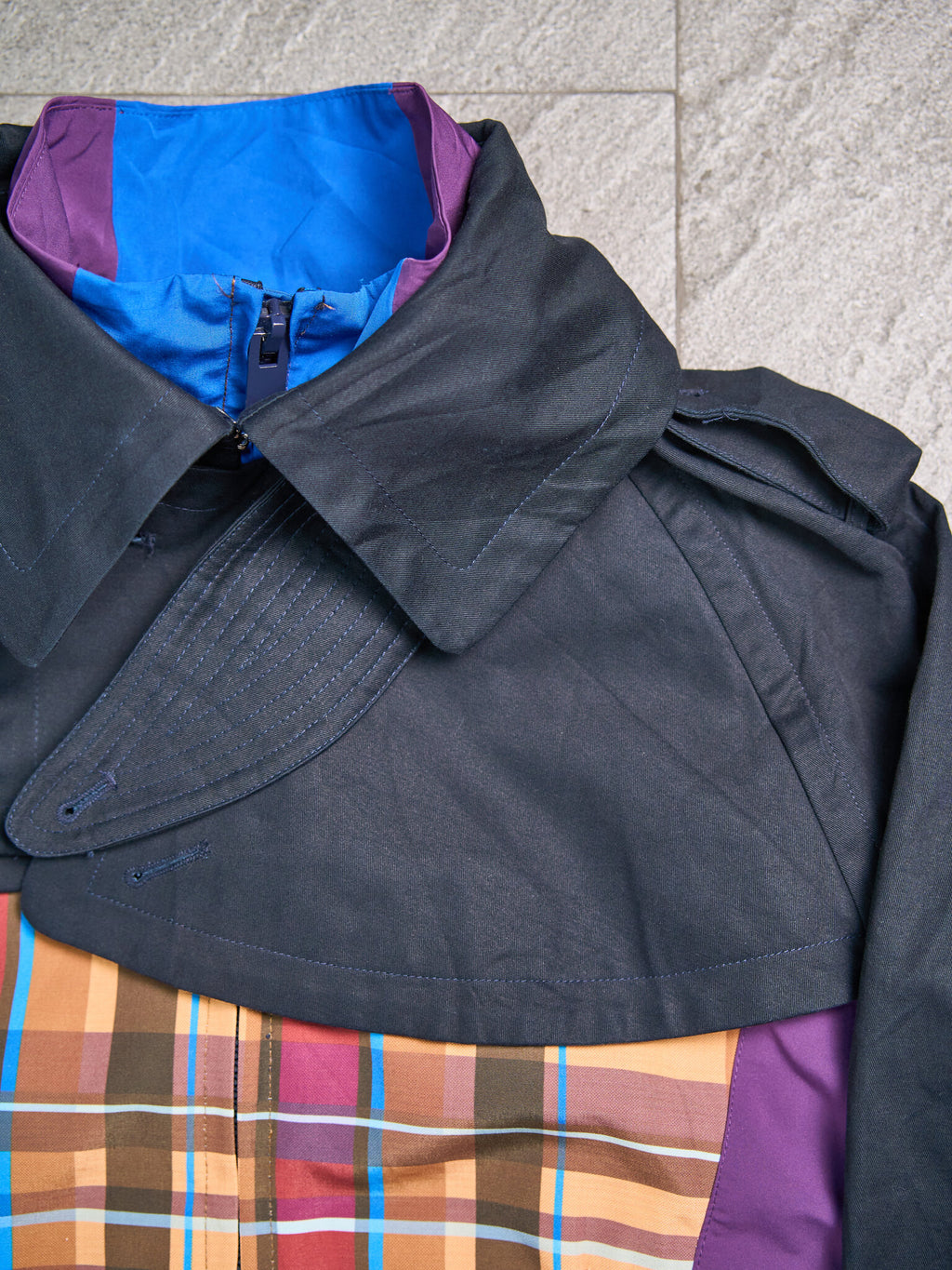 Sacai Plaid Check-Panel Zip-Up Trench Blouson Jacket