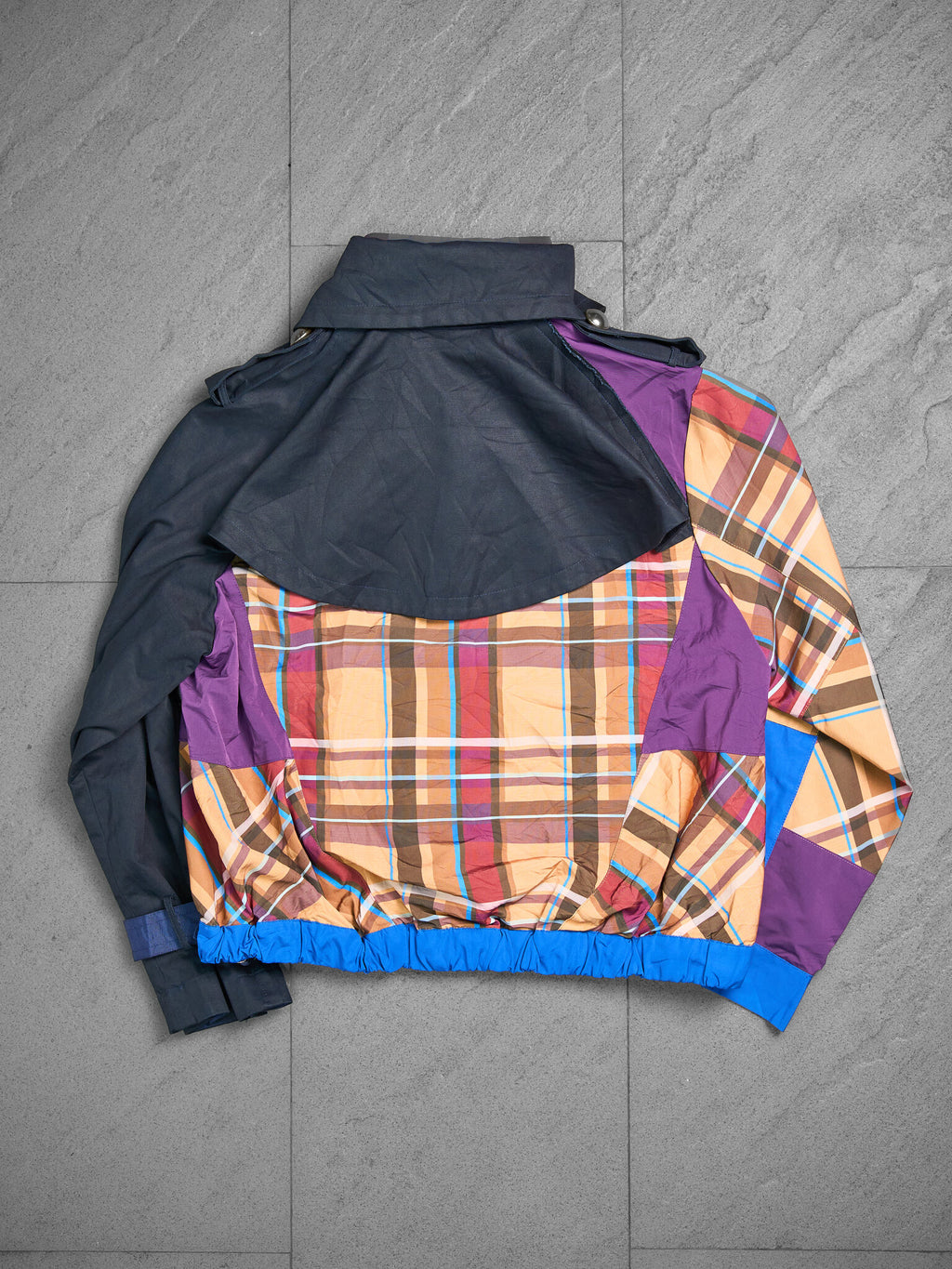 Sacai Plaid Check-Panel Zip-Up Trench Blouson Jacket