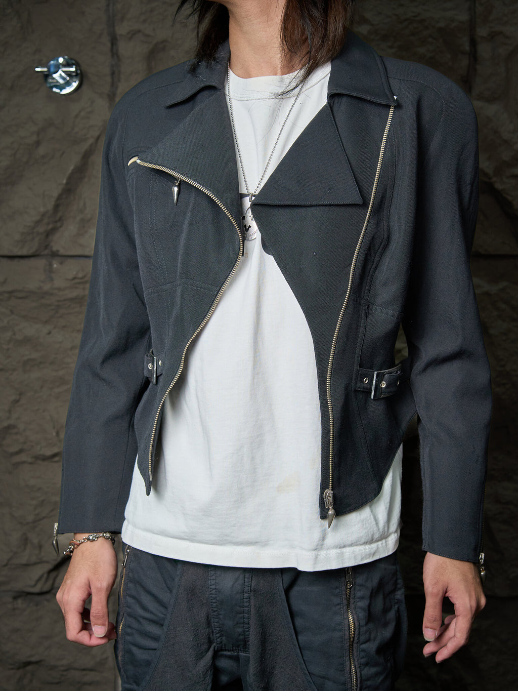 Vintage Thierry Mugler Wool Gabardine Zip Up Moto Jacket