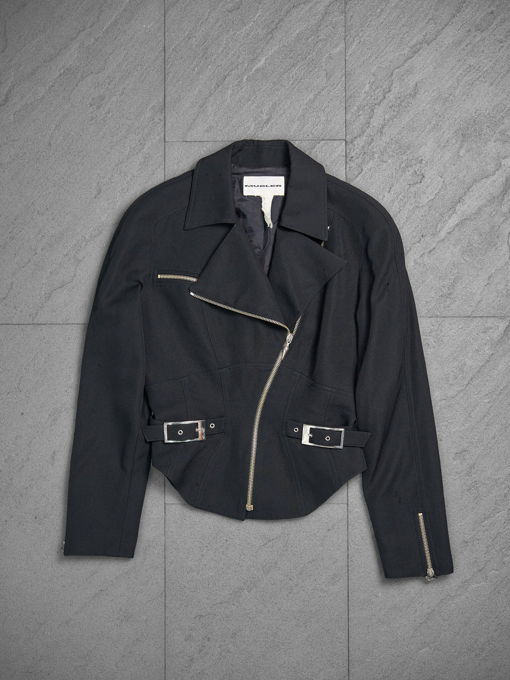 Vintage Thierry Mugler Wool Gabardine Zip Up Moto Jacket