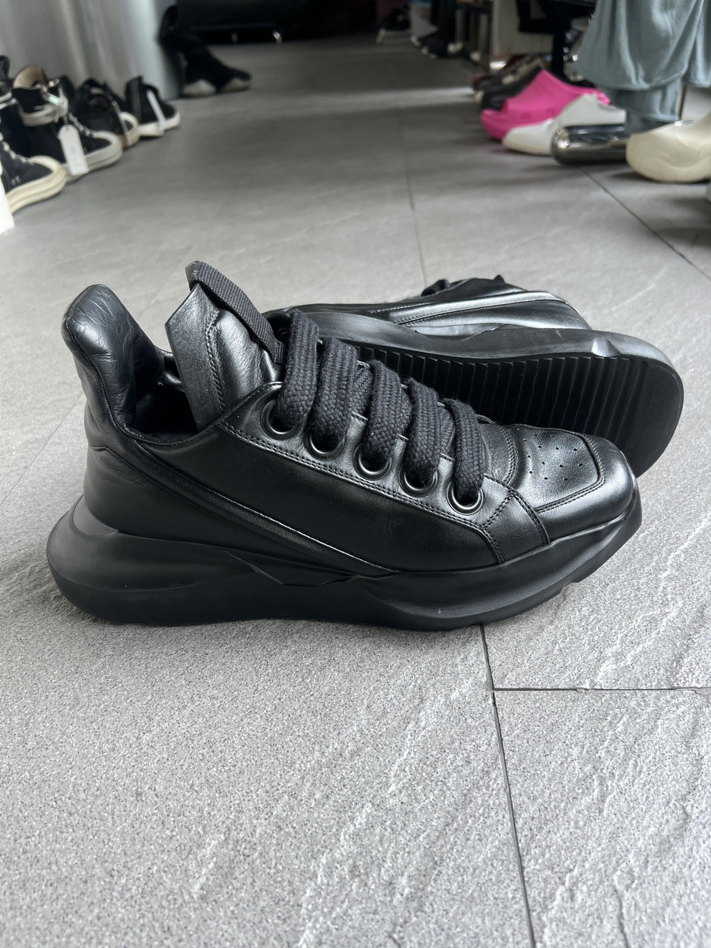 Rick Owens Maximal Runner Black Leather Sneakers EU42
