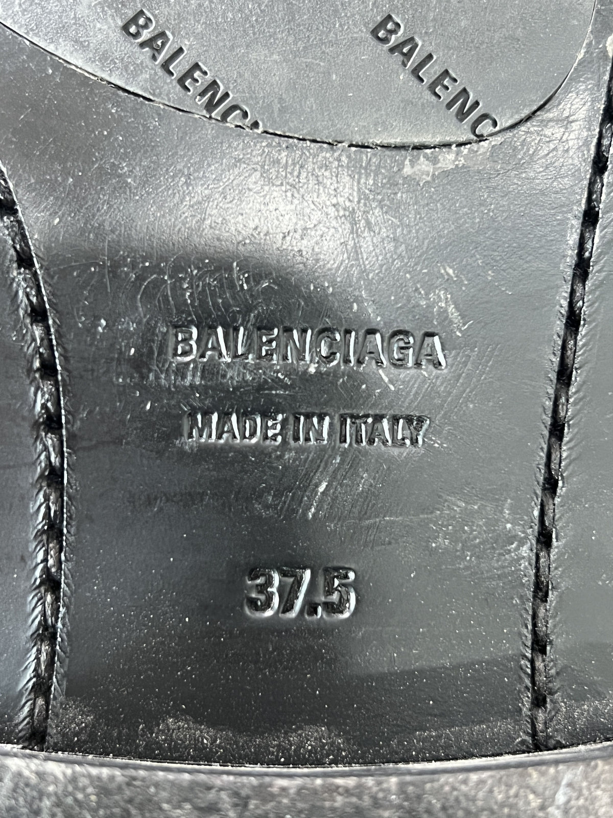 Balenciaga BB Heel Logo Leather Zip Ankle Boots 37.5