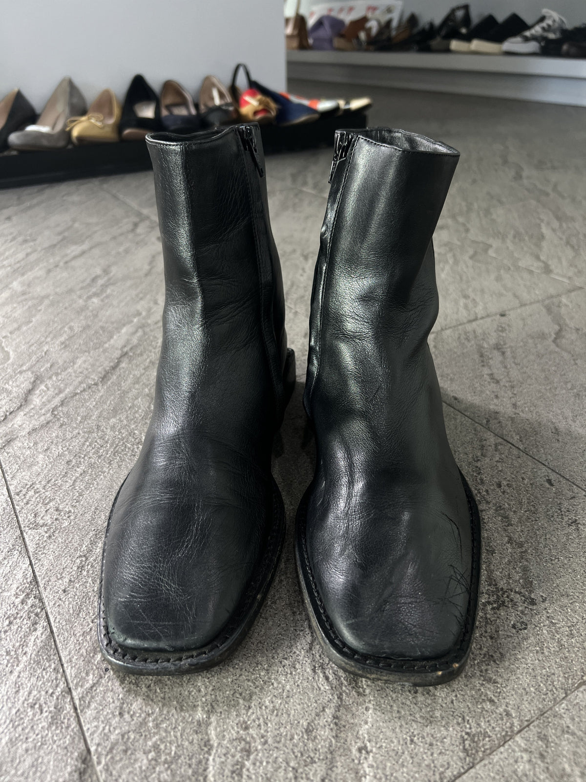 Balenciaga Square Toe Zip Leather Boots EU38 Italy