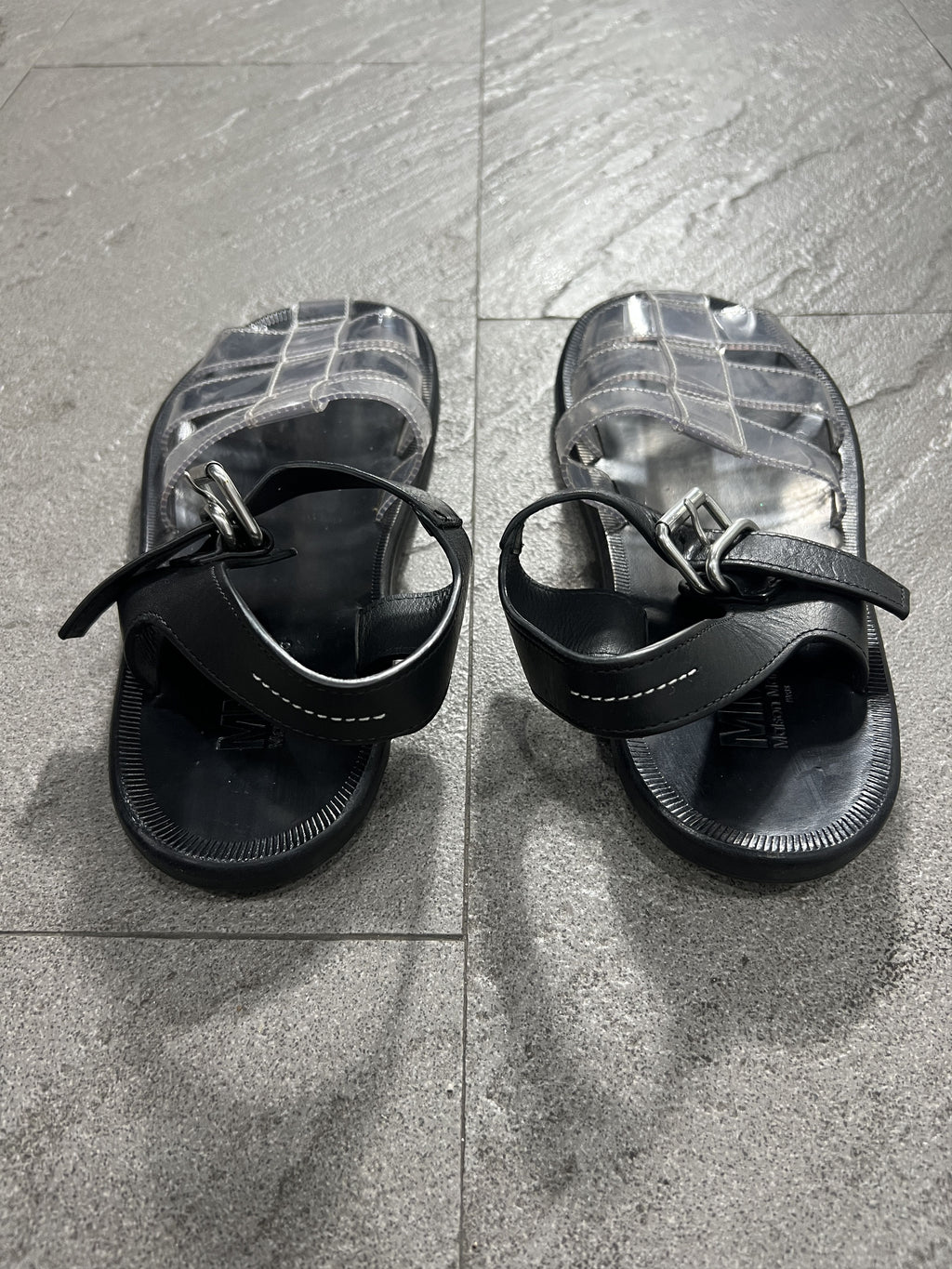MM6 Maison Margiela Clear PVC Sandals Black Leather Strap