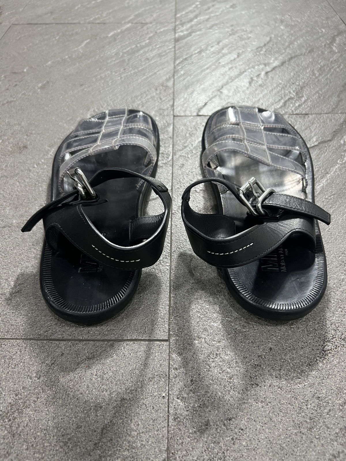 MM6 Maison Margiela Clear PVC Sandals Black Leather Strap
