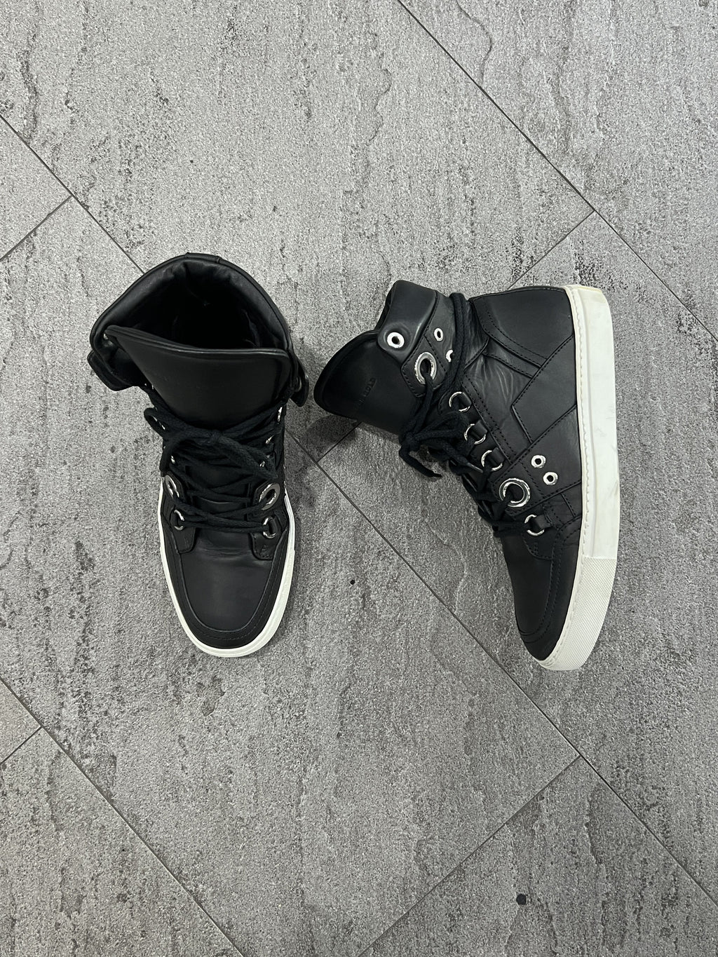 Diesel Black Gold Eyelet Leather High-Top Sneakers EU41