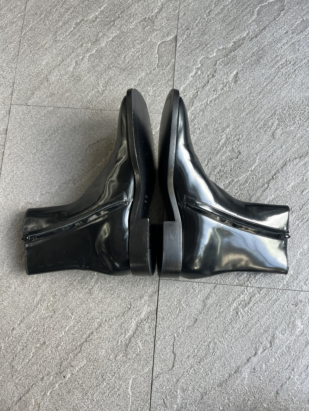Balenciaga Black Leather Square Toe Zip Boots EU39