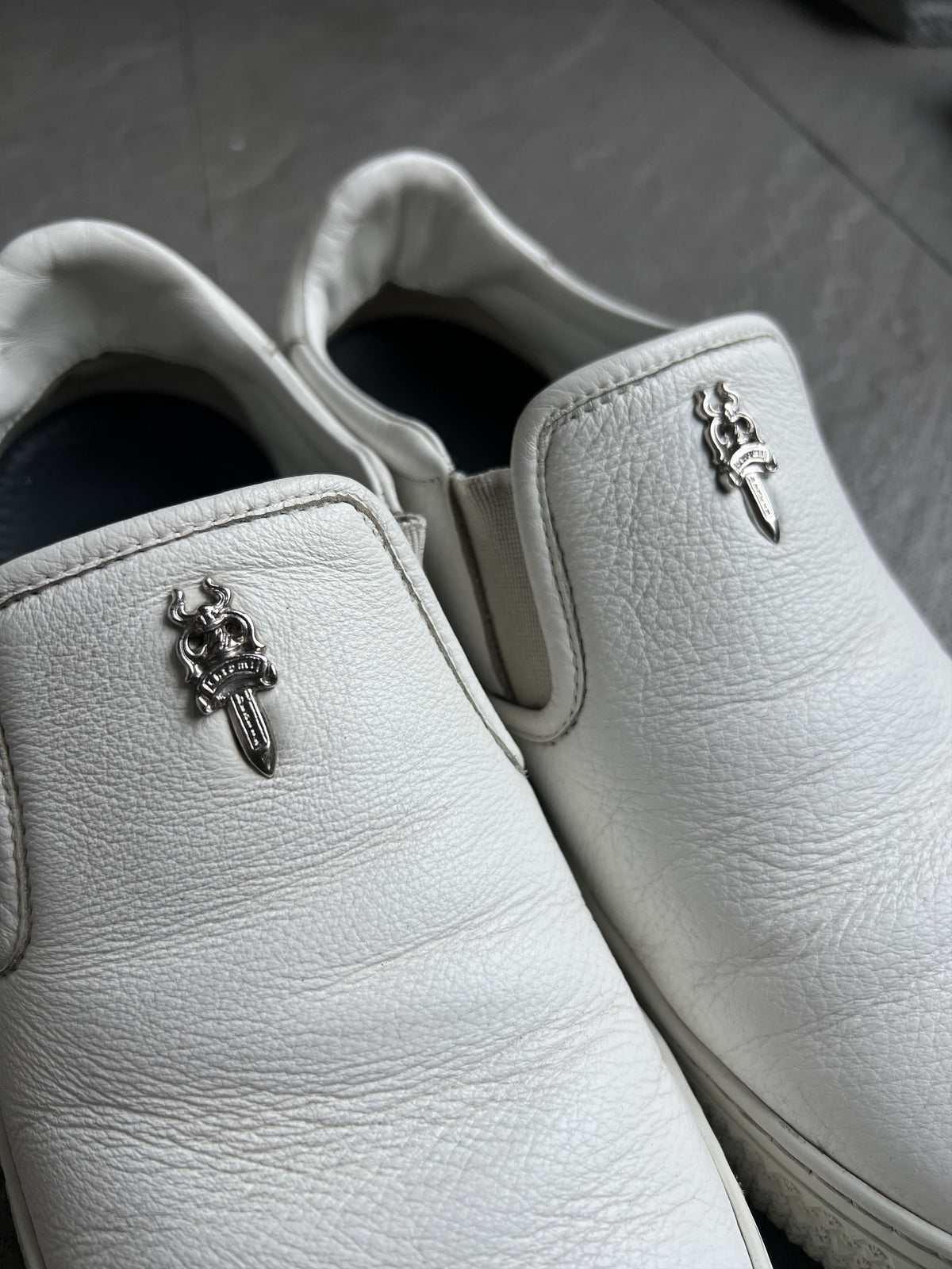 Chrome Hearts Dagger White Leather Slip-On Sneakers 40
