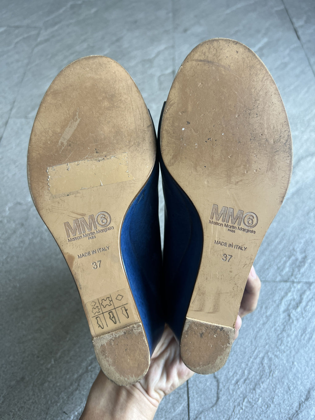 MM6 Maison Margiela Blue Leather Wedge Ankle Boots EU37