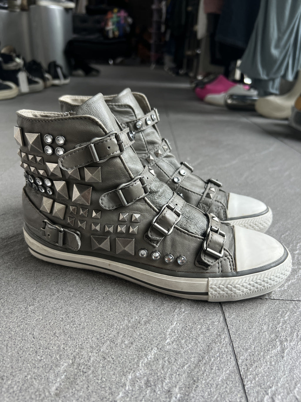 ASH Studded Buckle Leather High Top Sneakers EU38